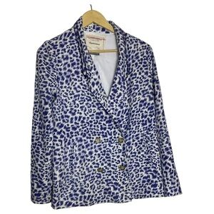 Anthropologie Vintage Cartonnier Blue and  Cream Leopard Blazer​​​​​​​